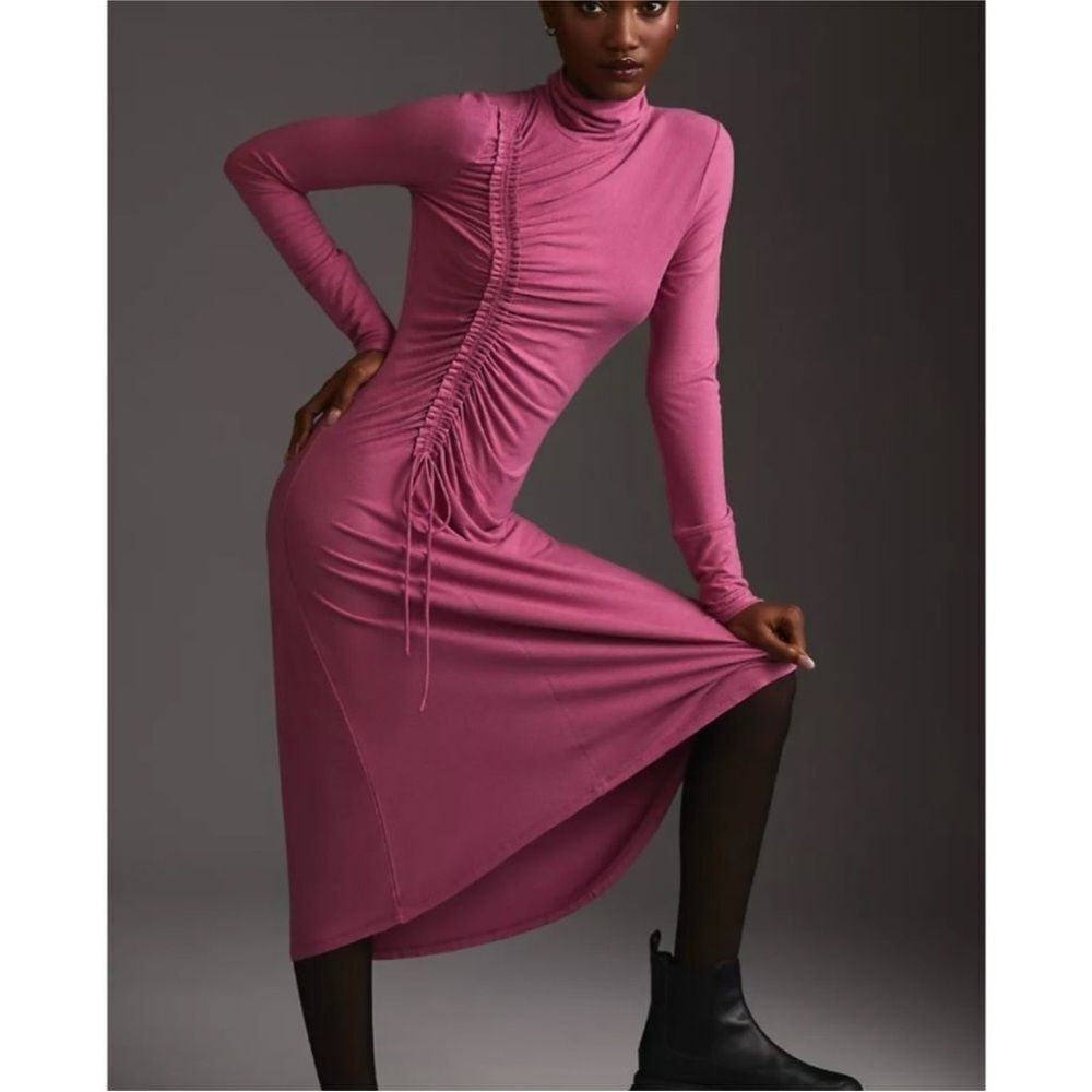 Anthropologie Daily Practice Pink Ruched Midi Dress | Size L